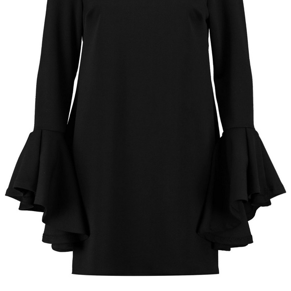 Black mini dress with fluted flare sleeves - Picture 4 of 4